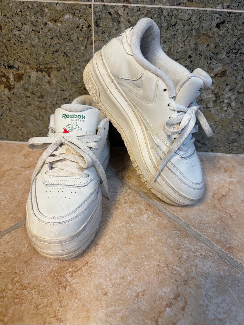 Reebok White Platform Sneakers with Green Logo Accent Club C